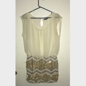 Cream Sequined Mini Dress